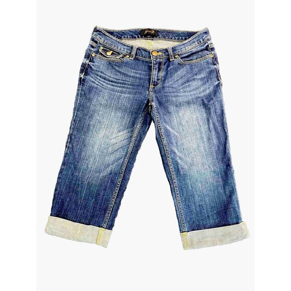 SEVEN 7 Capri Womens Size 6 Dark Wash Embroider Flap Pockets Blue Denim Jeans - Picture 1 of 13